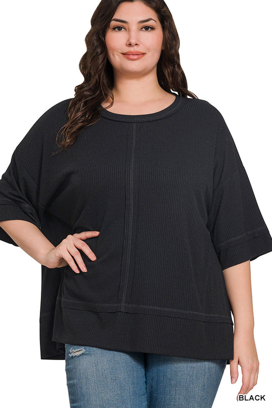 Quarter Sleeve Ribbed Top