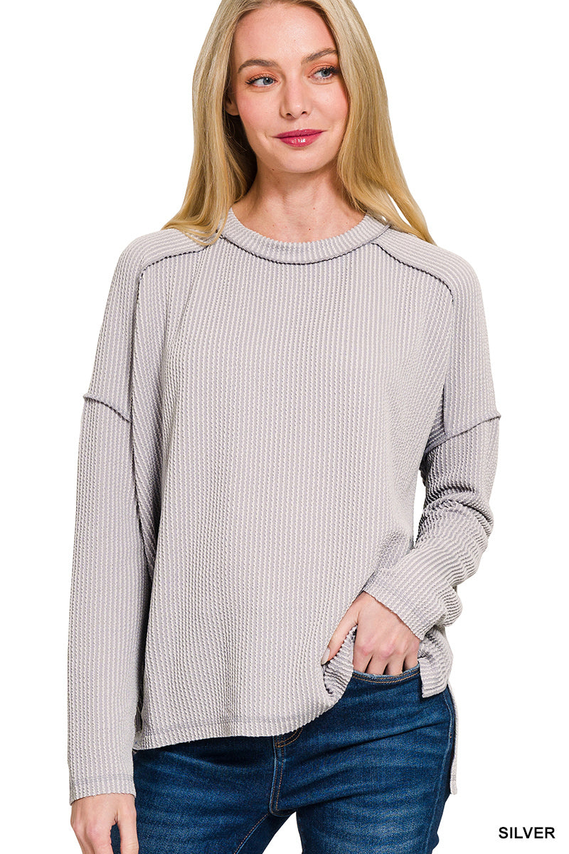Ribbed Boat Neck Top