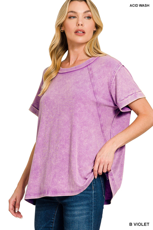 Acid Wash Round Neck Top