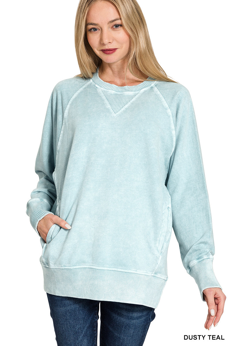 Acid Wash Pullover With Pockets