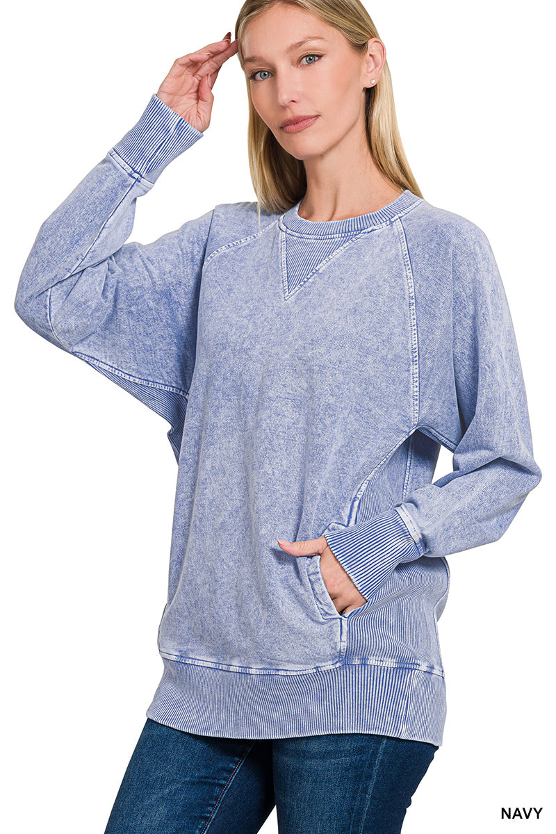 Acid Wash Pullover With Pockets