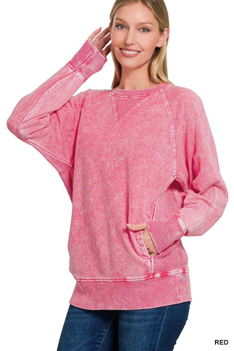 Acid Wash Pullover With Pockets