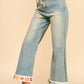 CROCHET TRIM STRAIGHT LEG DENIM JEANS