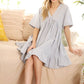 V-Neck Striped 100% Cotton Tiered Woven Dress VD81038
