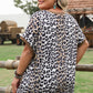 Khaki Leopard Contrast Trim Short Sleeve Loose Plus Size Top