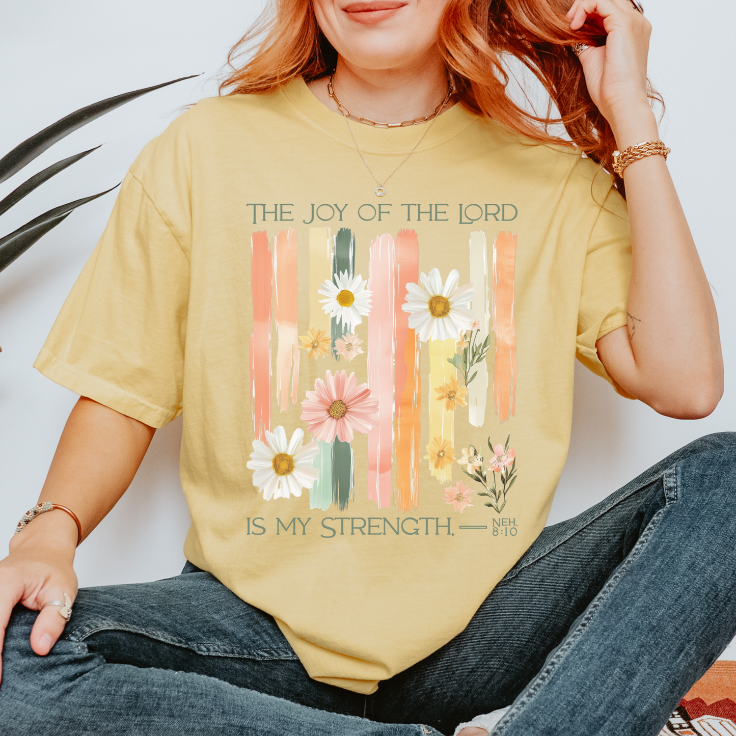 The Joy of the Lord is my Strength Floral Comfort Colors Tee