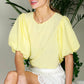 Round Neck Short Bubble Sleeve Woven Blouse Top VT81715B