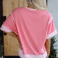 Peach Blossom Half Sleeve Raw Seam High Low Side Split Top