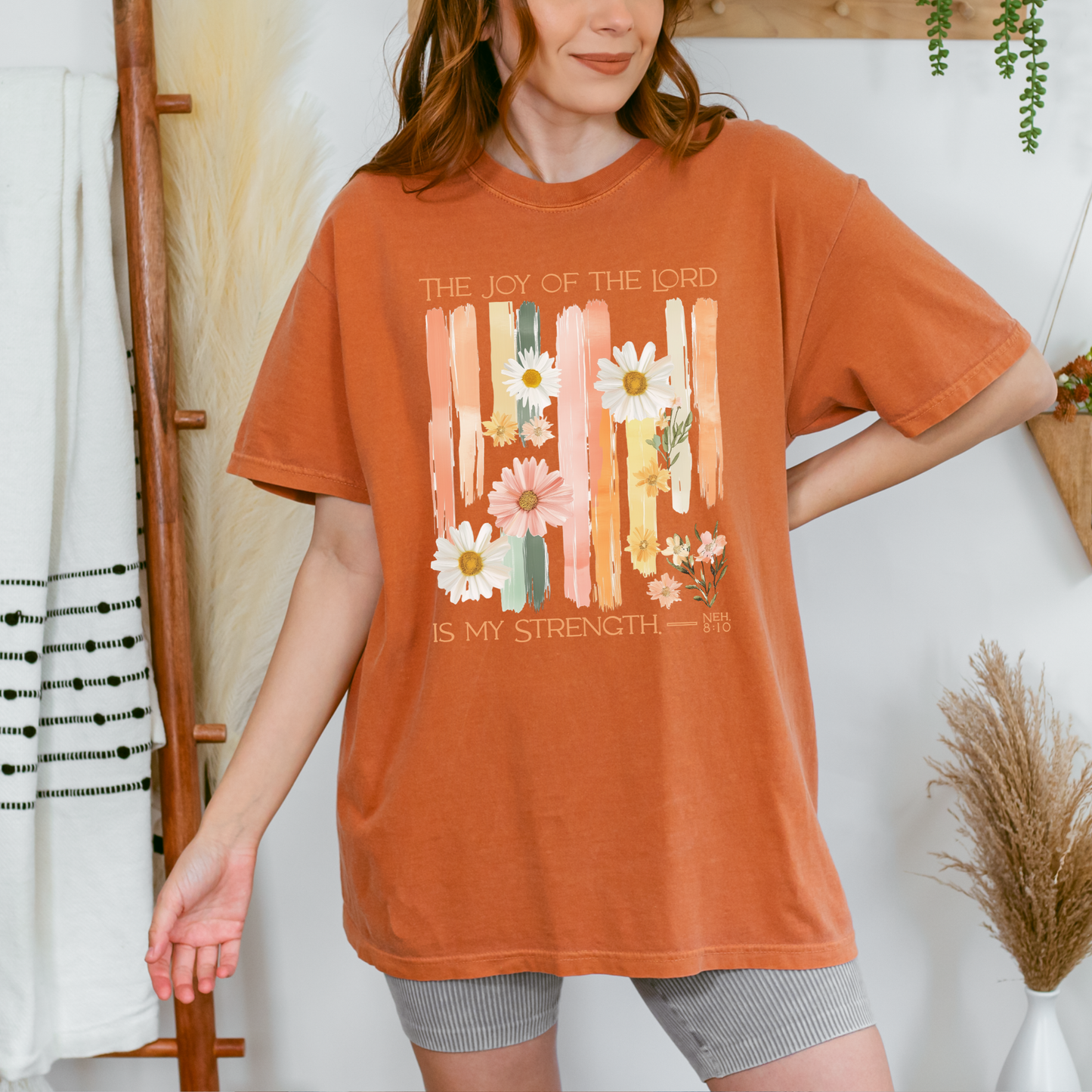 The Joy of the Lord is my Strength Floral Comfort Colors Tee