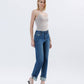 HIGH RISE DARK WASH CUFFED STRAIGHT JEANS