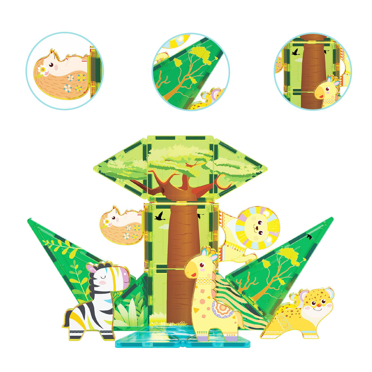 PicassoTiles 26pc Safari Theme Magnetic Tile Building Set