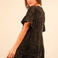 ND31579-Mineral Washed Baby Bell Sleeve Woven Mini Dress