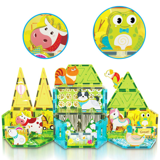 PicassoTiles 52pc Farm Theme Magnetic Tile Building Set