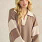 LONG SLEEVE MANDARIN COLLAR SOLID CONTRAST TOP