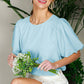 Round Neck Short Bubble Sleeve Woven Blouse Top VT81715B