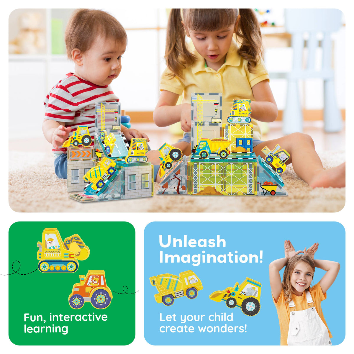 PicassoTiles 45pc Construction Magnetic Tile Building Set