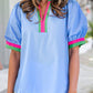 Colorblock Shift Short Sleeve V-neck blouse | S-XL