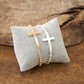 Minimal Cross Stretchy Bracelet in Worn Silver tone with Ball Beads
