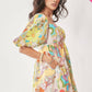 PLUS FLORAL PUFF SHORT SLEEVE BABYDOLL MINI DRESS