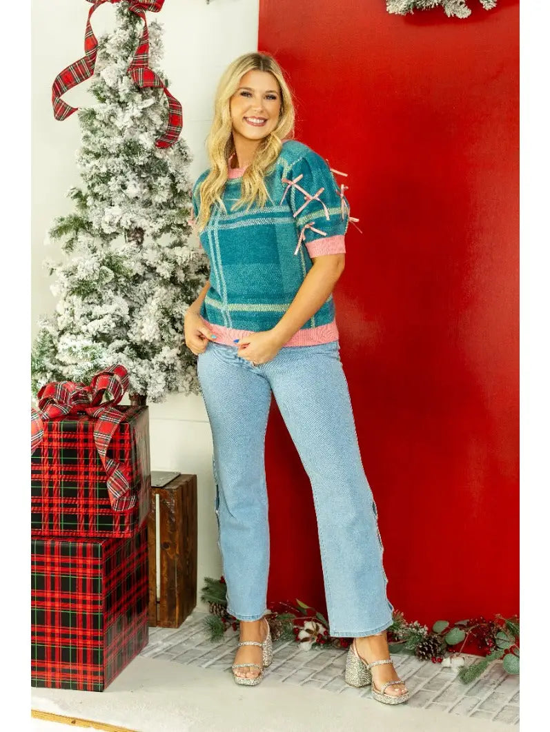 Plaid Sweater With Bows