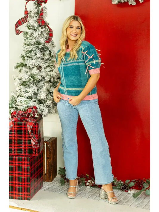 Plaid Sweater With Bows