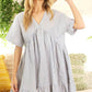 V-Neck Striped 100% Cotton Tiered Woven Dress VD81038