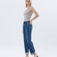 HIGH RISE DARK WASH CUFFED STRAIGHT JEANS