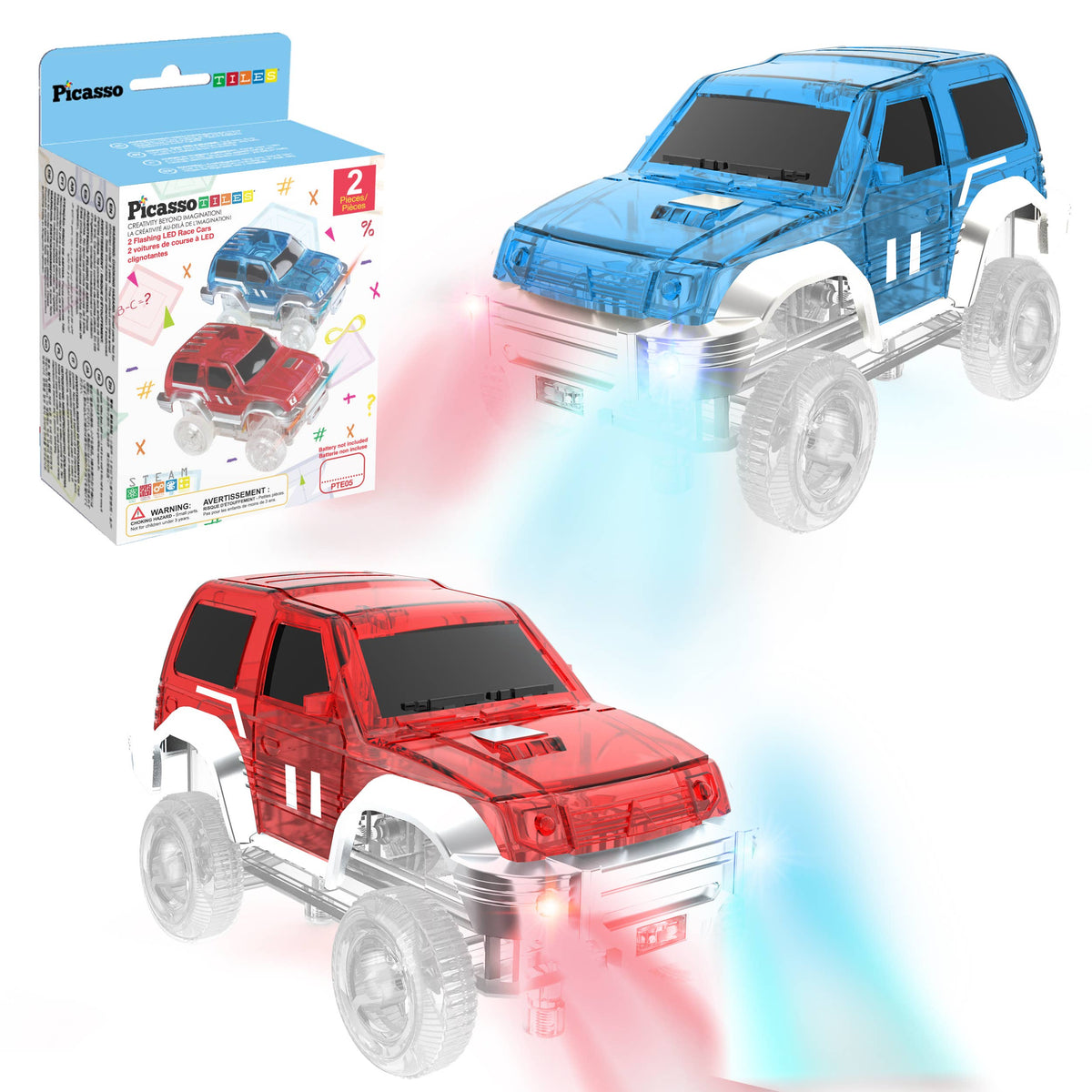 PicassoTiles 2 Pack Cars for Magnetic Race Tracks