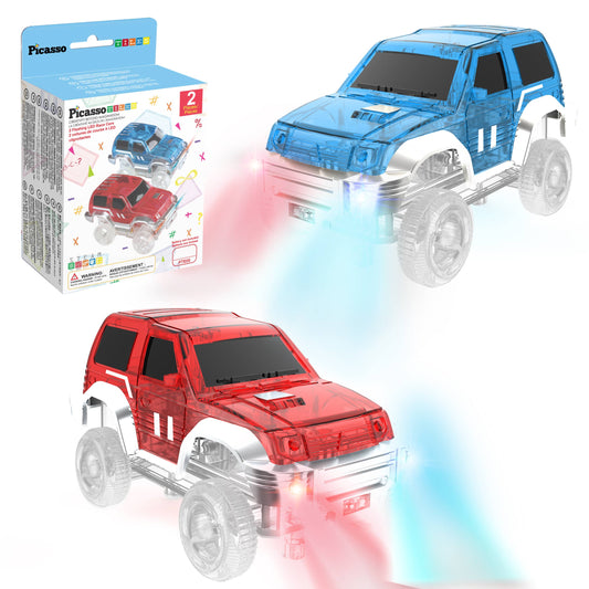 PicassoTiles 2 Pack Cars for Magnetic Race Tracks