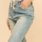 CROCHET TRIM STRAIGHT LEG DENIM JEANS