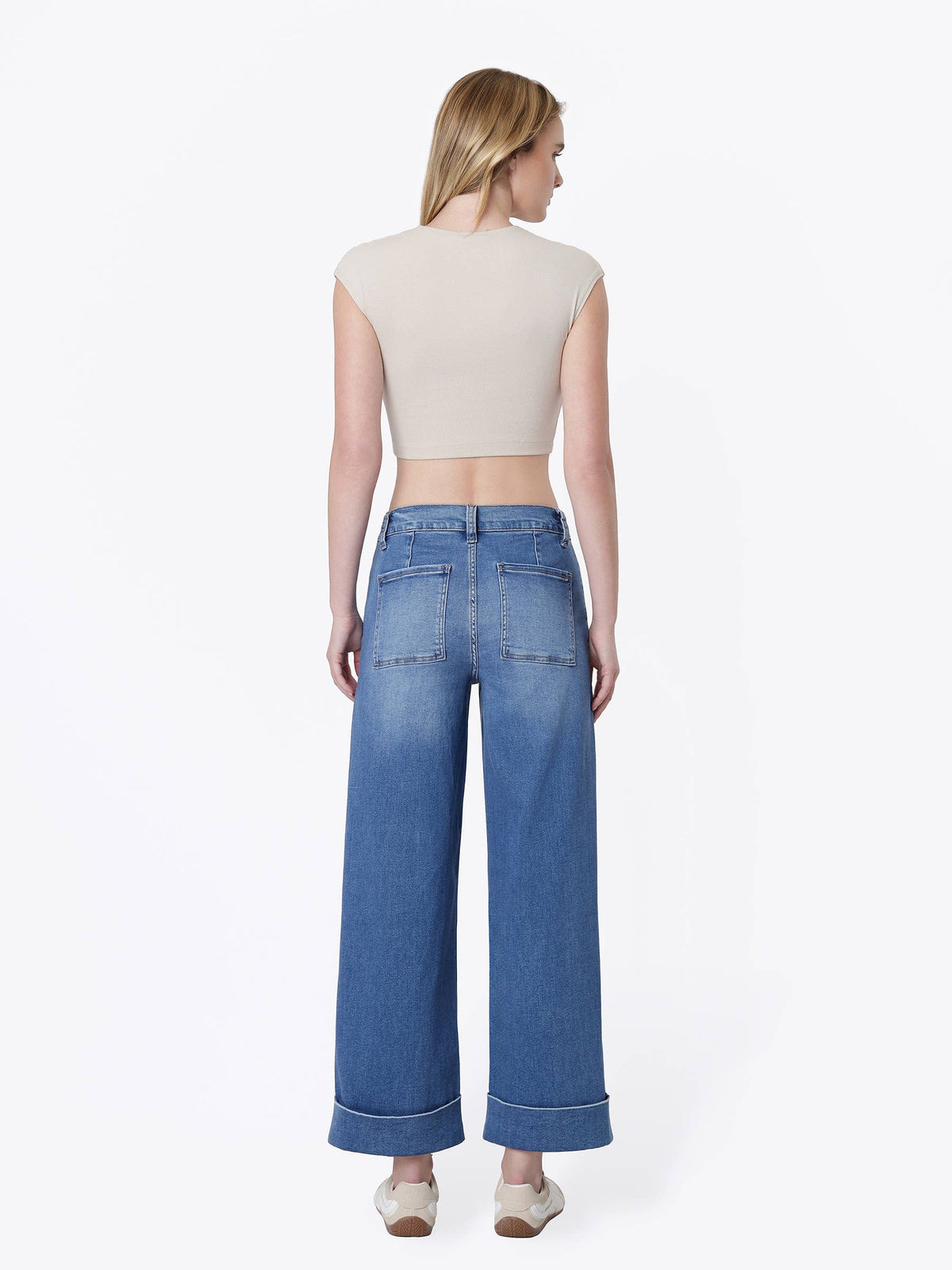 HIGH RISE DOUBLE CUFFED BAGGY WIDE JEANS