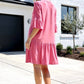 Wrinkle Free Shirred Tiered Relaxed 3/4 Sleeve Dress