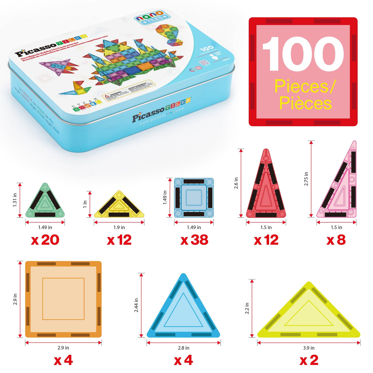 100pc Nano Magnetic Building Tiles Construction Travel Set