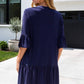Wrinkle Free Shirred Tiered Relaxed 3/4 Sleeve Dress