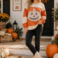 Pumpkin Appliqué Color Block Pullover