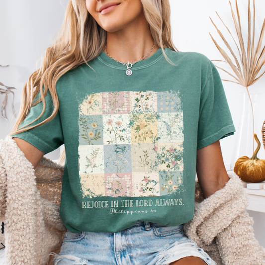 Rejoice In The Lord Always Vintage Floral Comfort Colors Tee