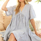 V-Neck Striped 100% Cotton Tiered Woven Dress VD81038