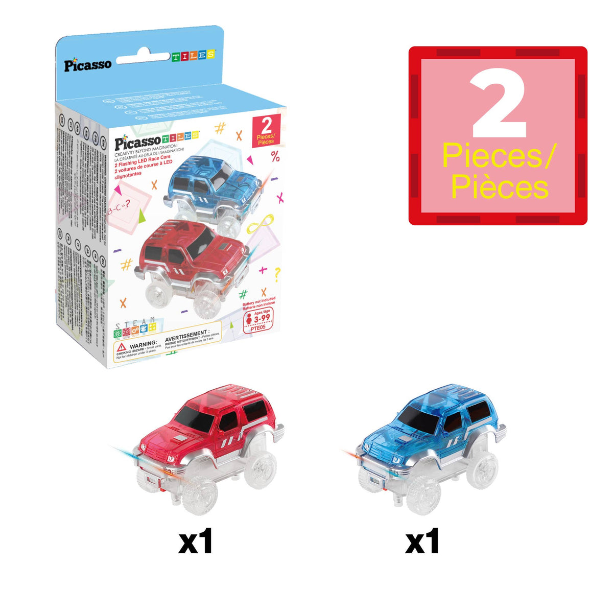 PicassoTiles 2 Pack Cars for Magnetic Race Tracks