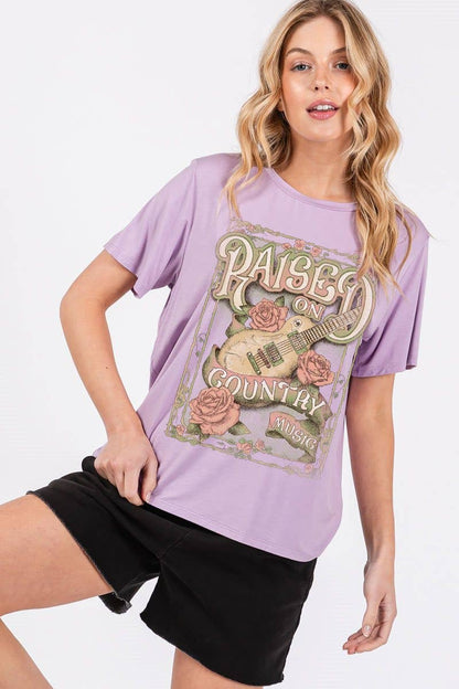 Raised On Country Music Graphic Rayon Top