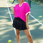 Textured Polo Top, Hot Pink/White