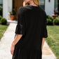 Wrinkle Free Shirred Tiered Relaxed 3/4 Sleeve Dress