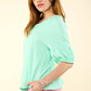 NT11467-Half Puff Sleeve Crinkle Knit Top