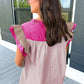 Mist Blue Colorblock Ruffled Sleeve Frill V Neck Blouse