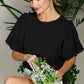 Round Neck Short Bubble Sleeve Woven Blouse Top VT81715B