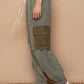 Tie waistband contrast crochet cargo pockets denim joggers
