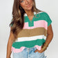 Multicolour Color Block Notch V Neck Sweater T Shirt