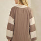 LONG SLEEVE MANDARIN COLLAR SOLID CONTRAST TOP