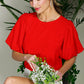Round Neck Short Bubble Sleeve Woven Blouse Top VT81715B