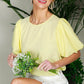 Round Neck Short Bubble Sleeve Woven Blouse Top VT81715B
