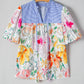 Chic Floral Print Striped  Frilled Buff Sleeve Blouse | S-XL